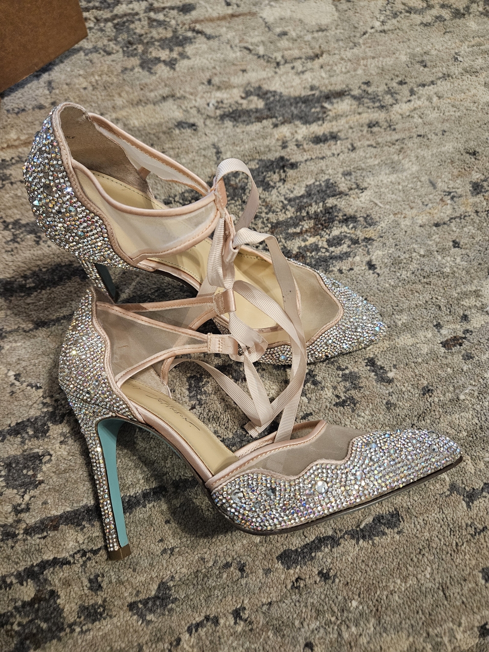 Betsey Johnson Pink Crystal Lace-Up Pointed Toe Heels